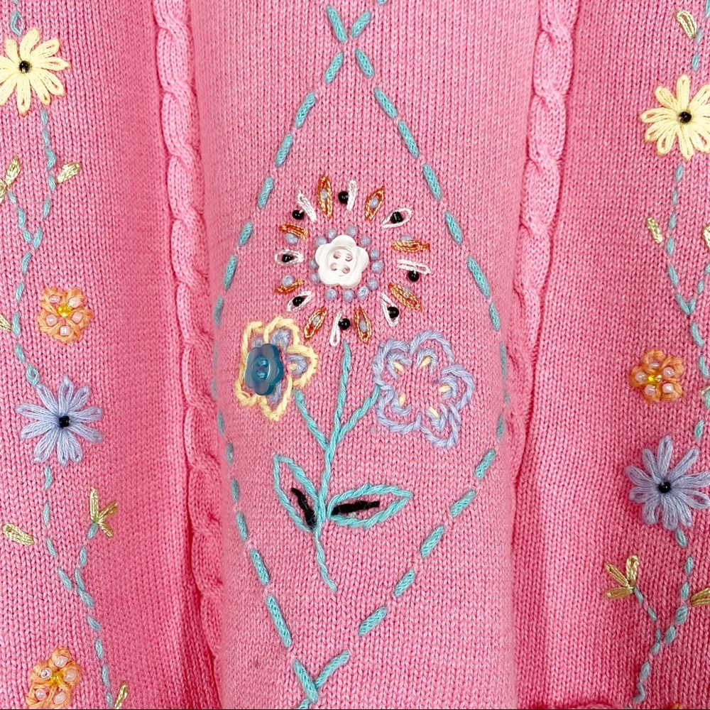 Vintage Style Pink Floral Grannycore Embroidered Knit Crop Top S - Picture 6 of 7